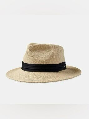 NWT Brixton Sol Straw Fedora Natural/Black Straw Hat Size S (53cm)